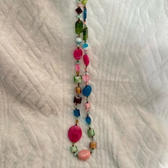 Multi-Colored Mixed Glass Beads & Stone Necklace - Picture 2 of 9